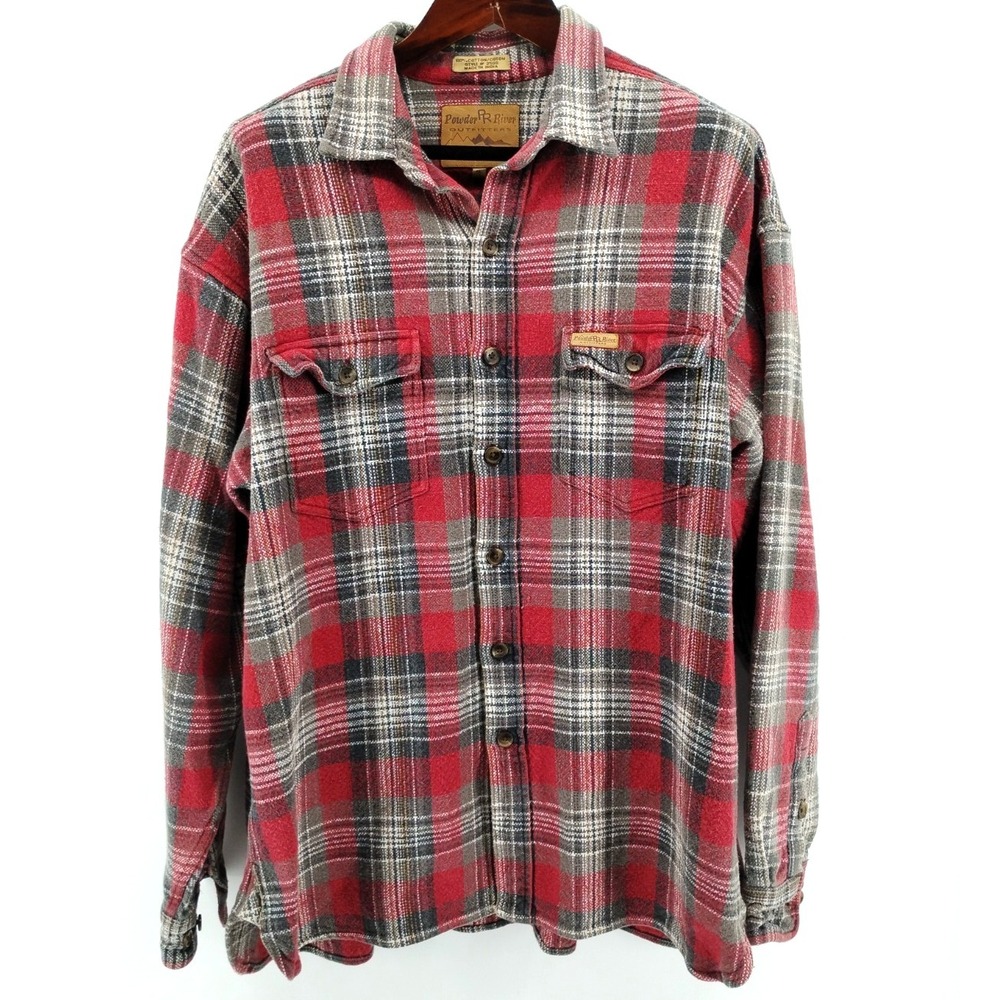 Panhandle Slim Powder River Outfitters flannel Mens Shirt Western XL red Plaid